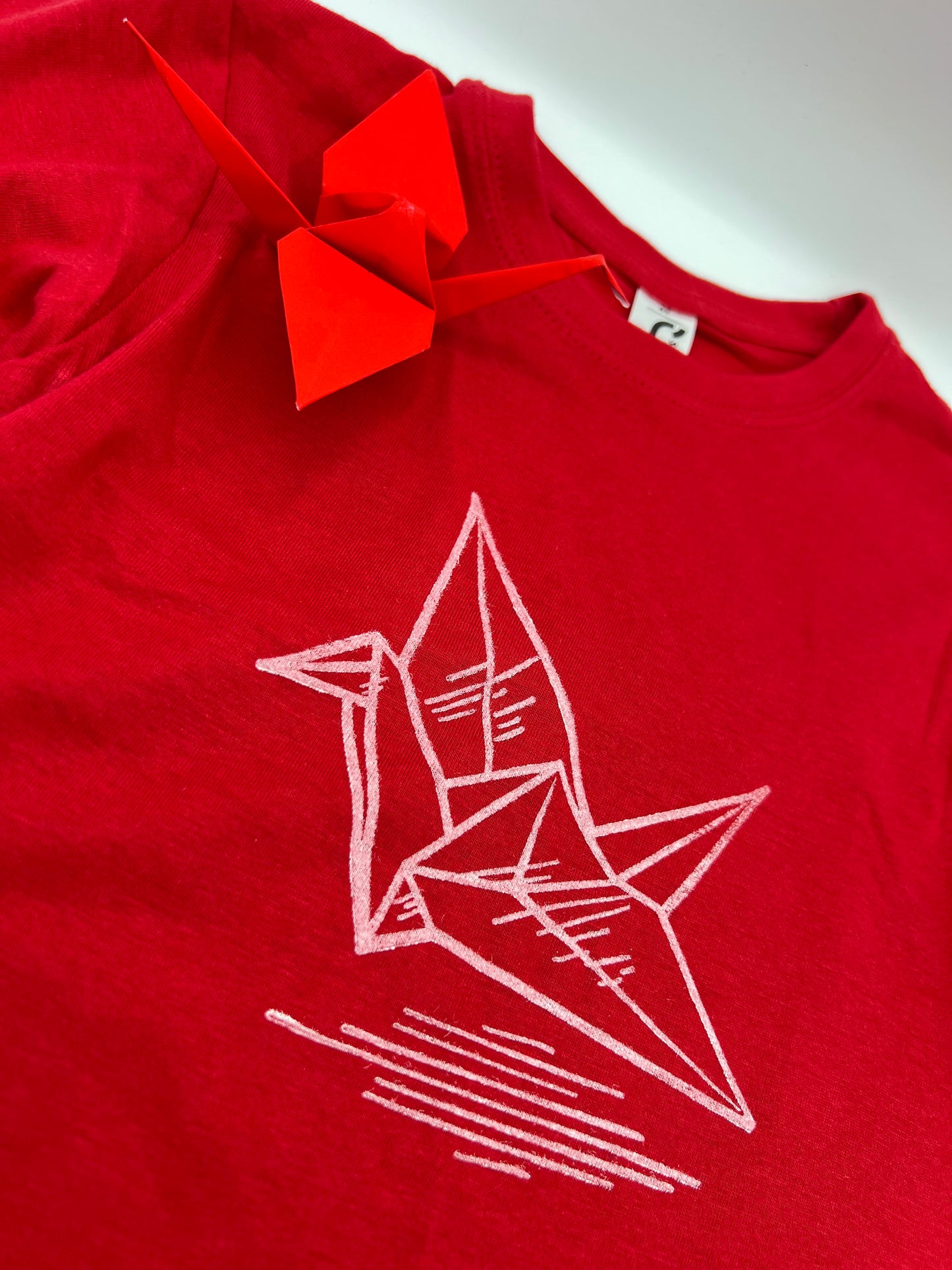 T-shirt con stampa artigianale "Gru" porta fortuna Origami - BAMBINI Unisex