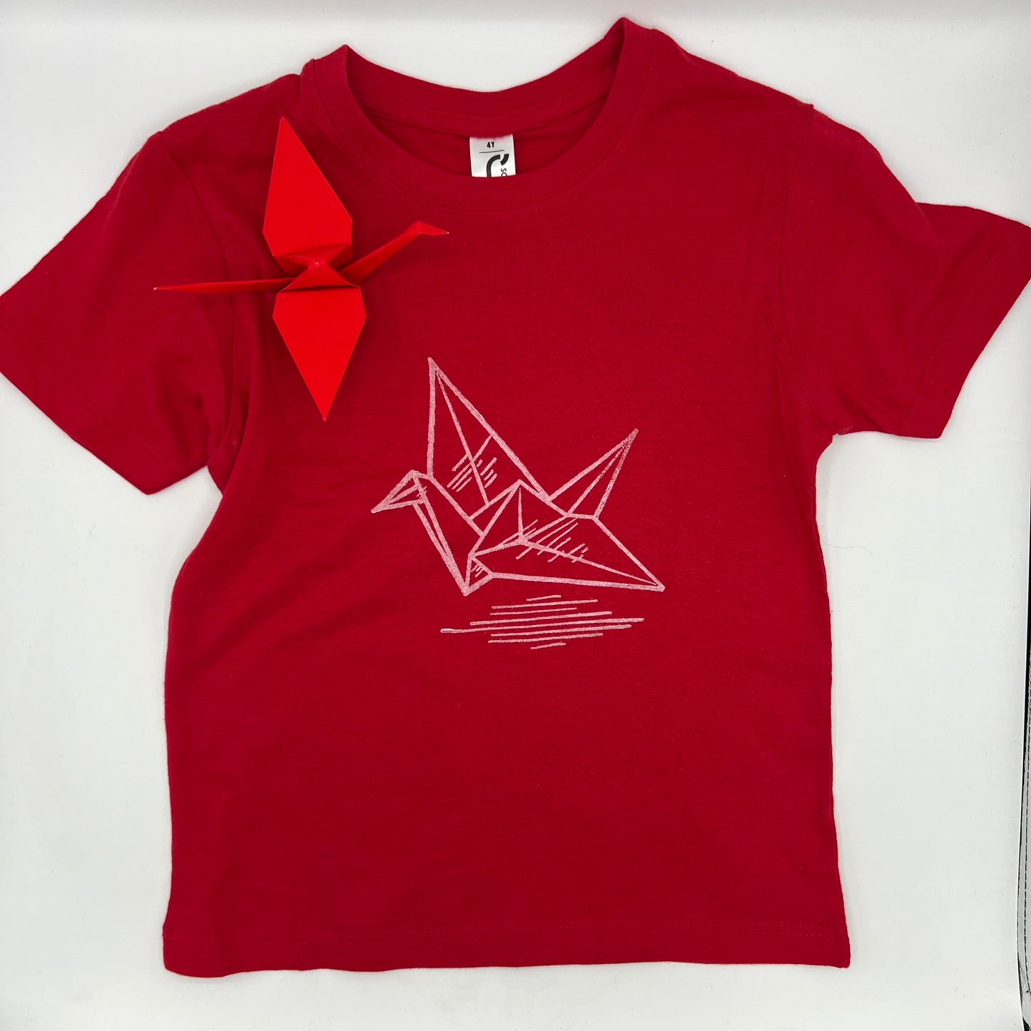 T-shirt con stampa artigianale "Gru" porta fortuna Origami - BAMBINI Unisex