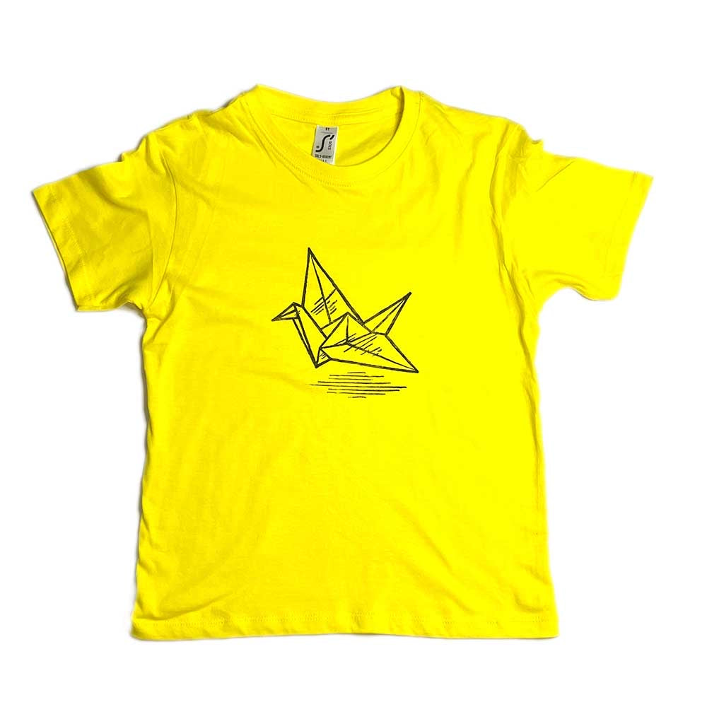 T-shirt con stampa artigianale "Gru" porta fortuna Origami - BAMBINI Unisex