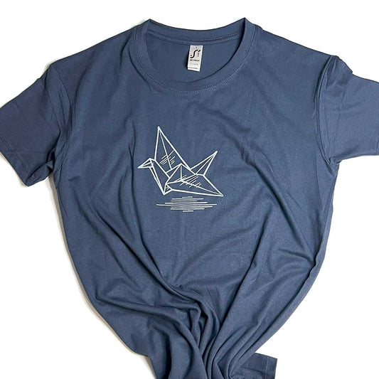 T-shirt con stampa artigianale "Gru" porta fortuna Origami - ADULTI Unisex