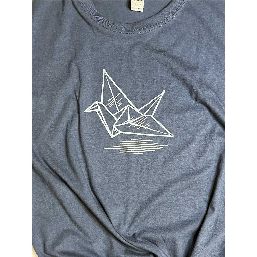 T-shirt con stampa artigianale "Gru" porta fortuna Origami - ADULTI Unisex