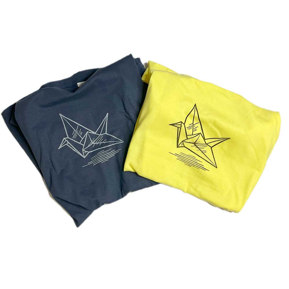 T-shirt con stampa artigianale "Gru" porta fortuna Origami - ADULTI Unisex