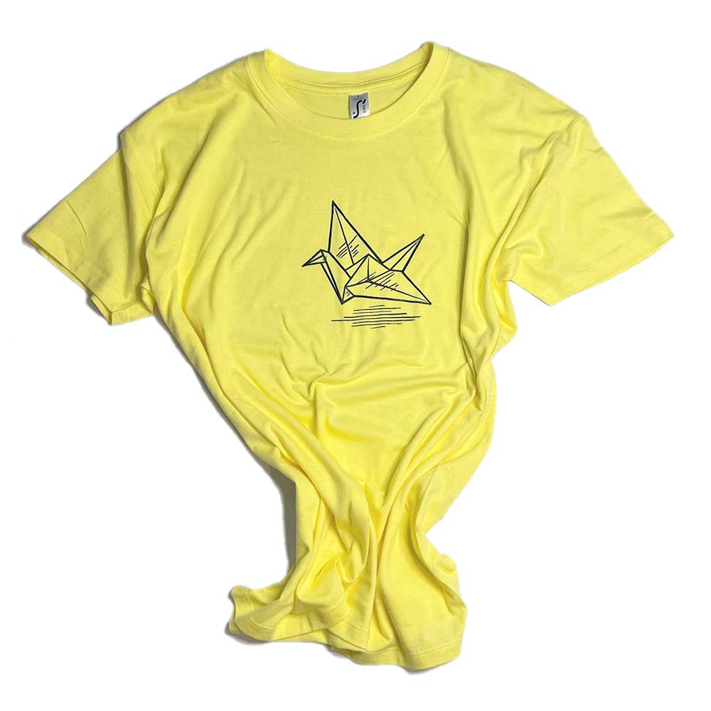 T-shirt con stampa artigianale "Gru" porta fortuna Origami - ADULTI Unisex