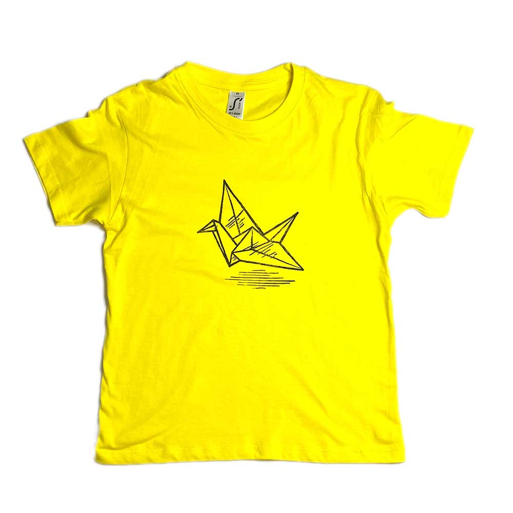 T-shirt con stampa artigianale "Gru" porta fortuna Origami - BAMBINI Unisex