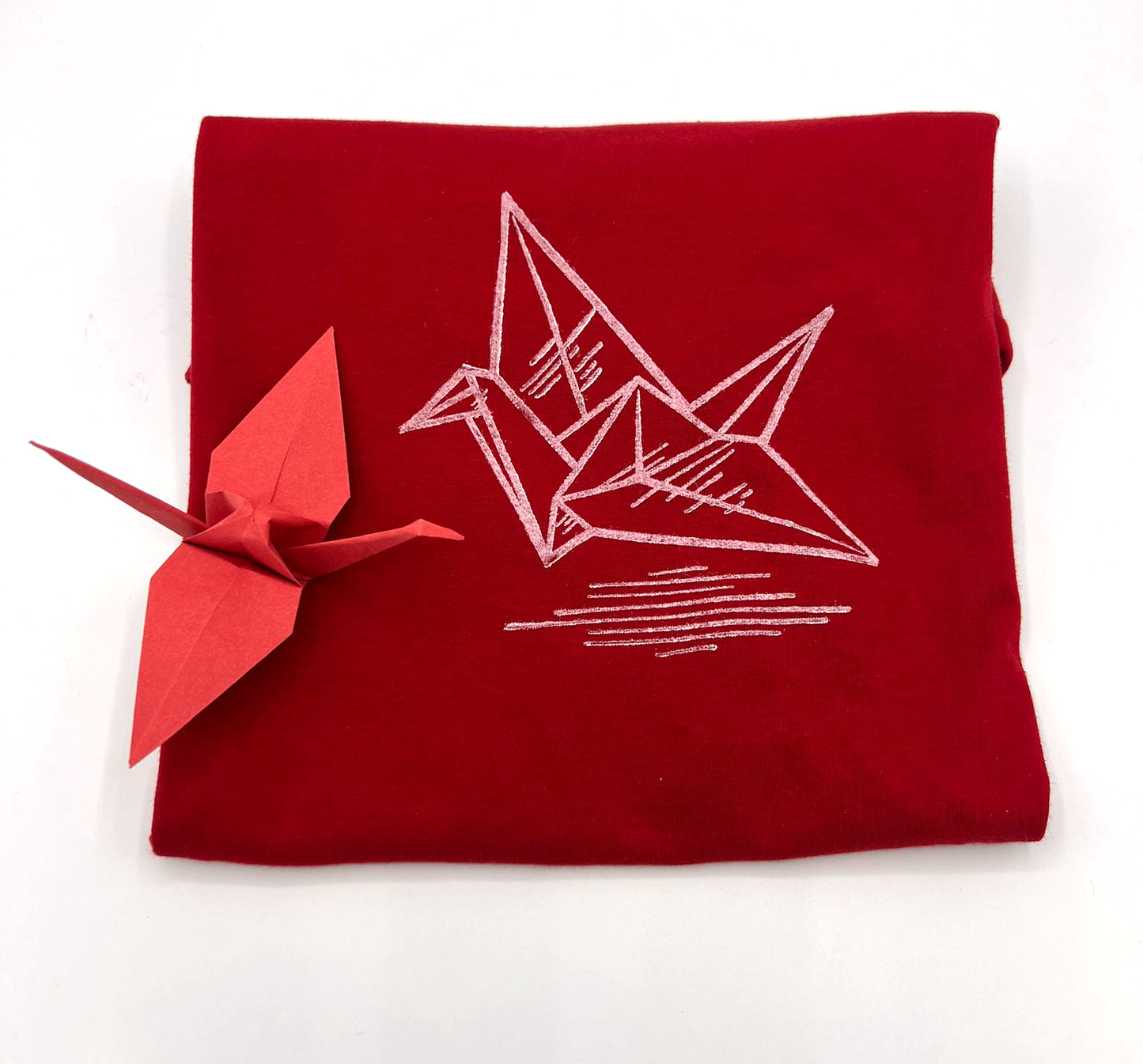 T-shirt con stampa artigianale "Gru" porta fortuna Origami - ADULTI Unisex