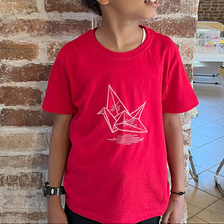 T-shirt con stampa artigianale "Gru" porta fortuna Origami - BAMBINI Unisex