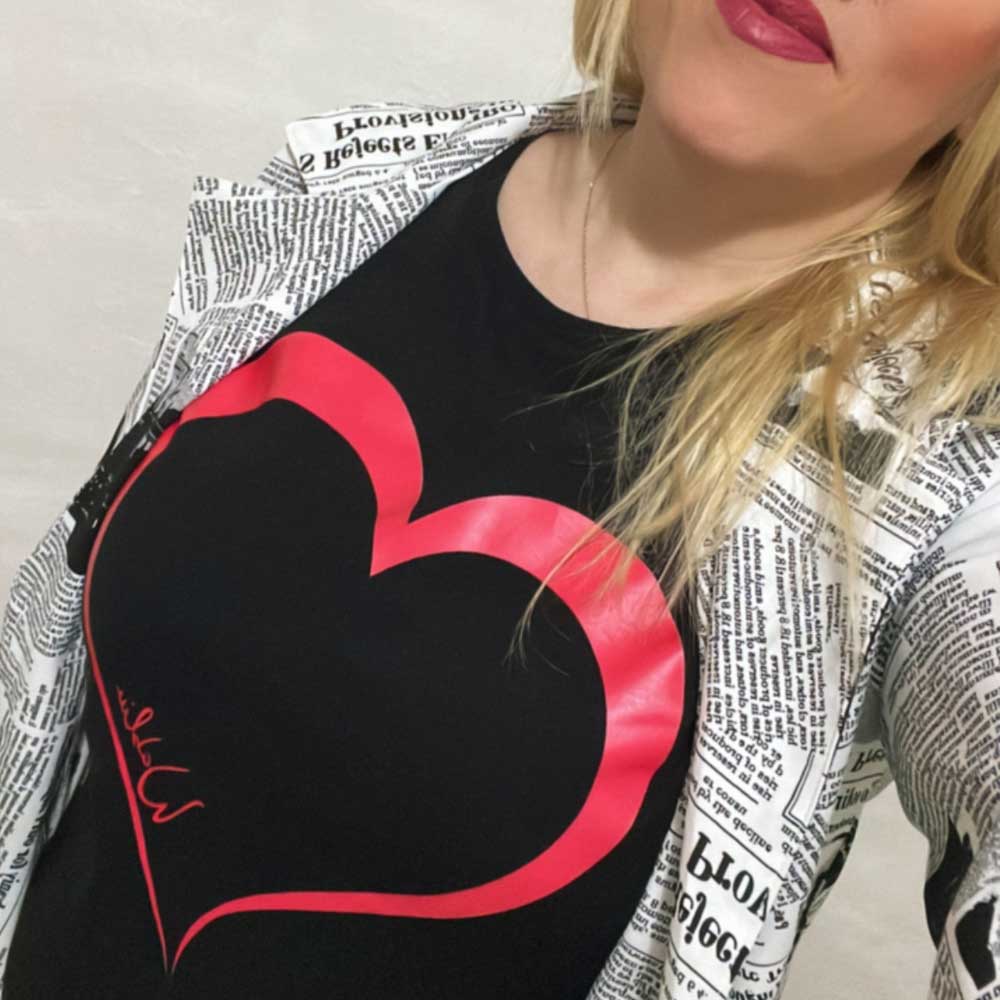 T-shirt Donna Cuore Rosa Fluorescente