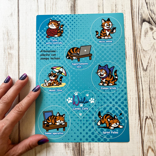 “Rosetta Stickers – Set adesivi A5 (7 gatti adorabili + 1 di Wabliu loves cats)”