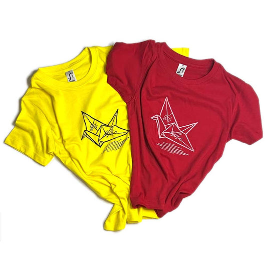 T-shirt con stampa artigianale "Gru" porta fortuna Origami - BAMBINI Unisex